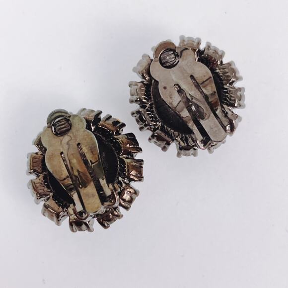 Joan Rivers Gun Metal Rhinestone Cluster Clip On Earrings Warm Fall Colors - Picture 10 of 12